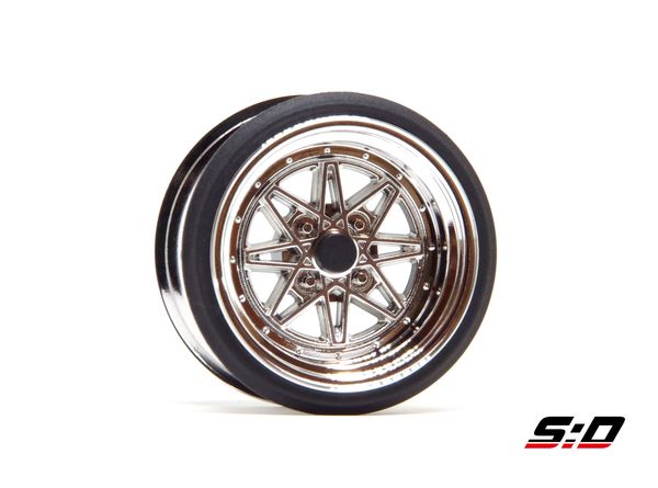 INCHDOWN V16D Work Equip 03 (Polished Silver - CHROME) Rims Set (9mm - 12mm) [Scale Dynamics] 10173  10174